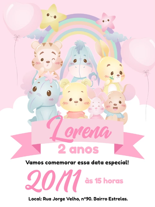 Convite Aniversário Ursinho Pooh Baby para Editar Online