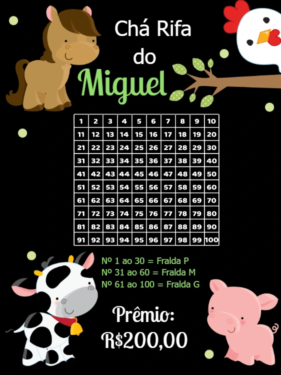 Chá Rifa Fazendinha com Animais para Editar Online