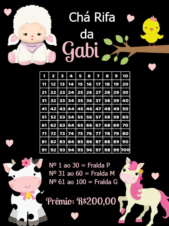 Rifa Chá de Bebê Fazendinha com Animais para Editar Online