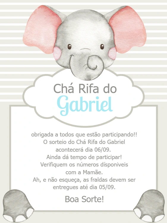 Lembrete Chá Rifa Elefantinho para Editar Online