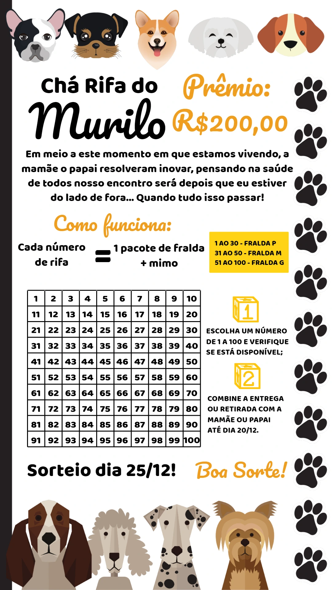 Convite Chá Rifa Cachorrinhos para Editar Online