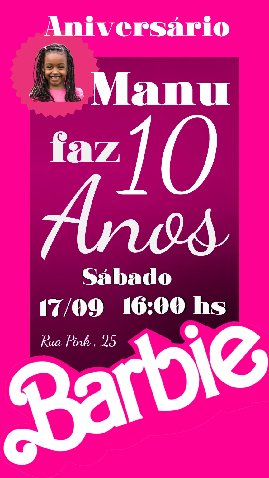 Convite de Aniversário Barbie com Foto para Editar Online
