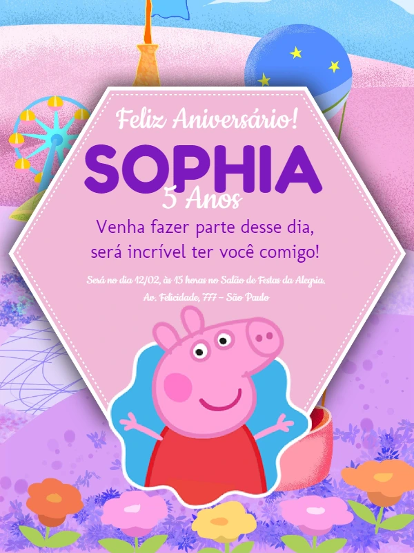 Convite de Aniversário Peppa Pig para Editar Online