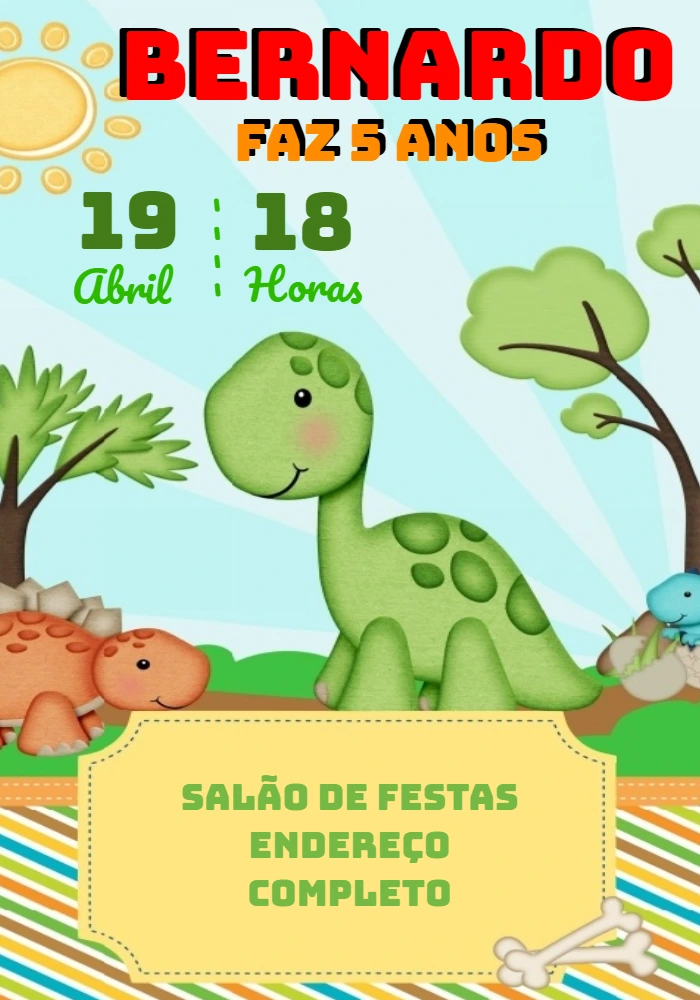 Convite de Aniversário Dinossauro Baby para Editar Online