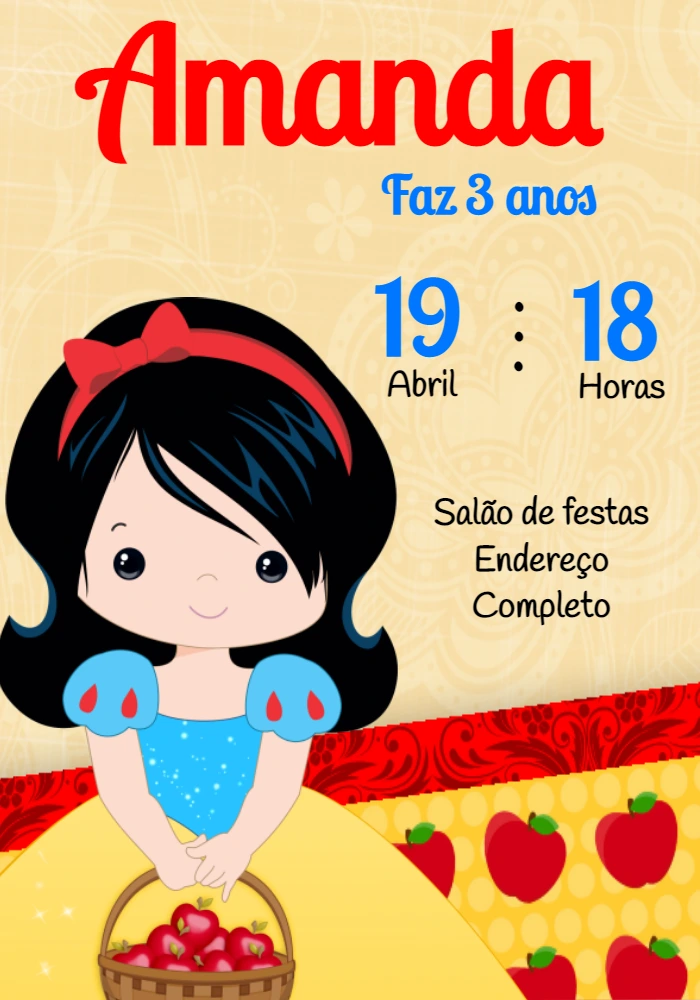 Convite Aniversário Branca de Neve Cute para Editar Online