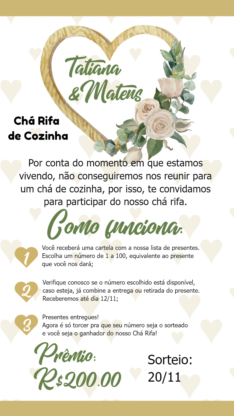 Convite Chá Rifa de Cozinha Floral Delicado para Editar