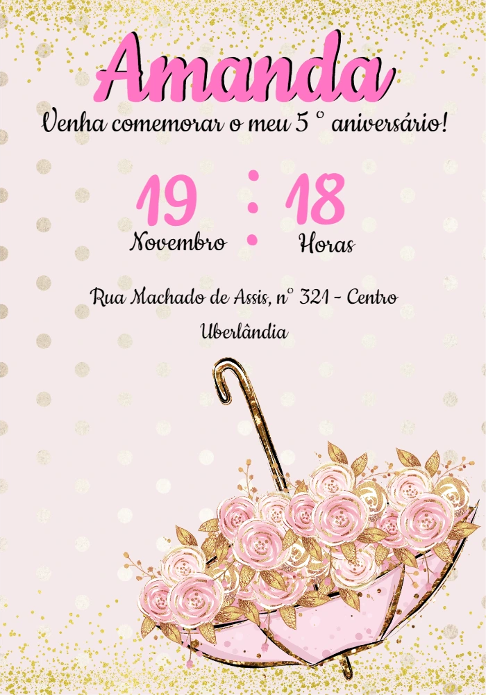 Convite Aniversário Chuva de Amor com Flores para Editar Online