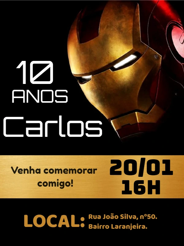 Convite de Aniversário Homem de Ferro para Editar Online
