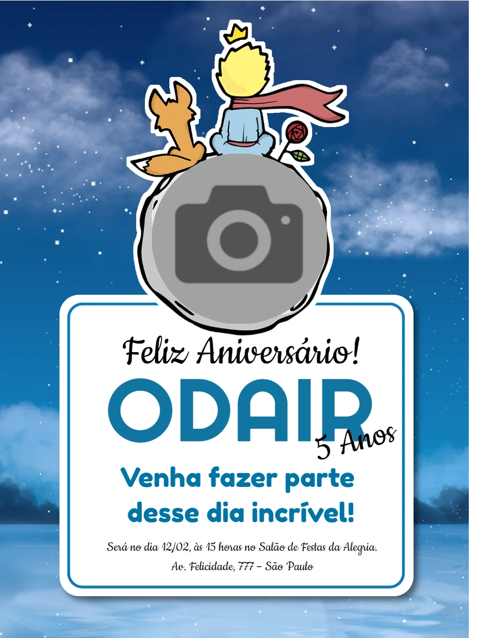 Convite Aniversário Pequeno Príncipe com Foto para Editar