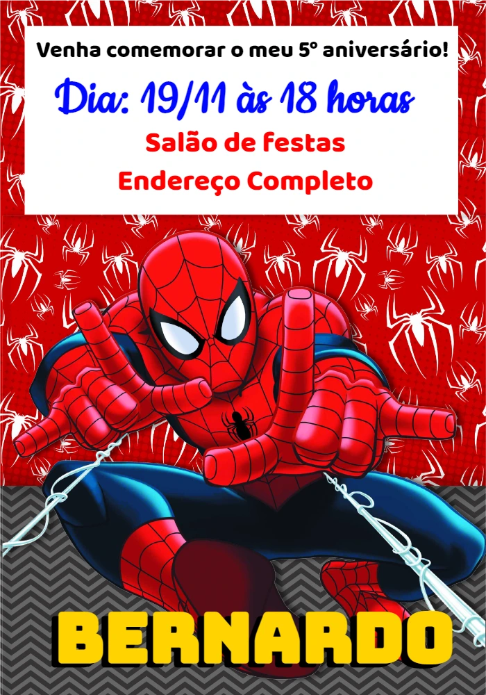 Convite de Aniversário Homem Aranha para Editar Online