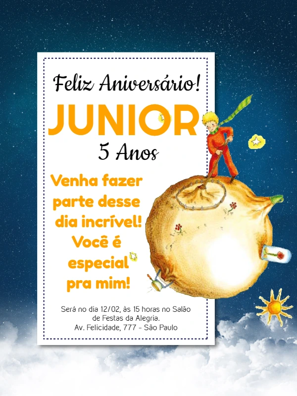Convite Aniversário Pequeno Príncipe para Editar e Imprimir
