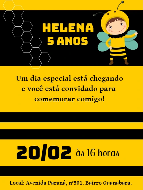 Convite de Aniversário Abelhinha para Editar Online