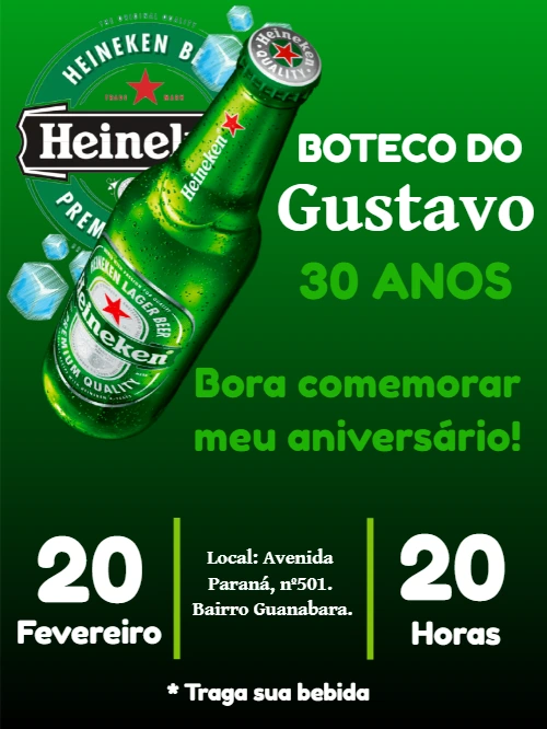 Convite de Aniversário Heineken Estilo Boteco para Editar