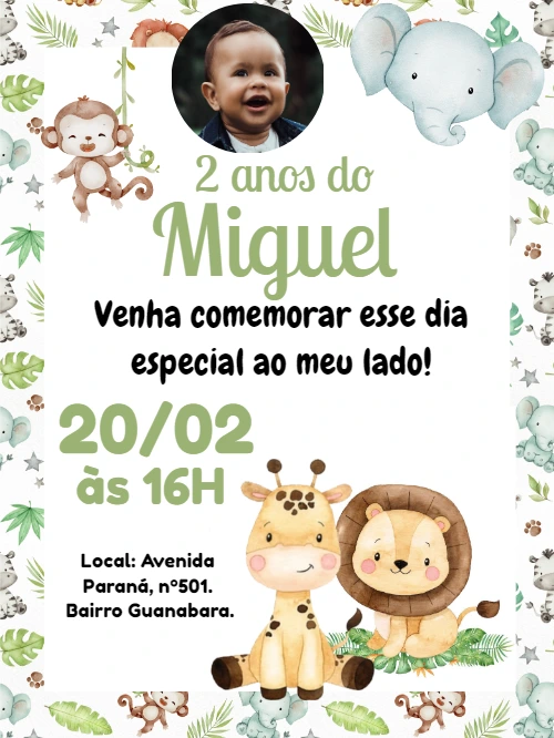 Convite Aniversário Safari com Foto para Editar Online