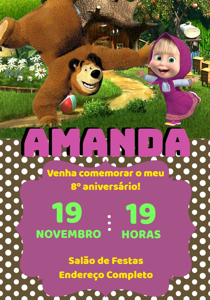 Convite de Aniversário Masha e o Urso para Editar Online