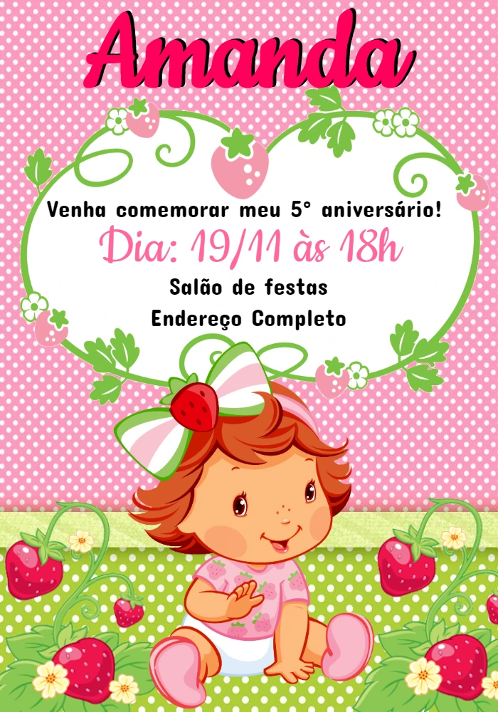 Convite Aniversário Moranguinho Baby para Editar Online