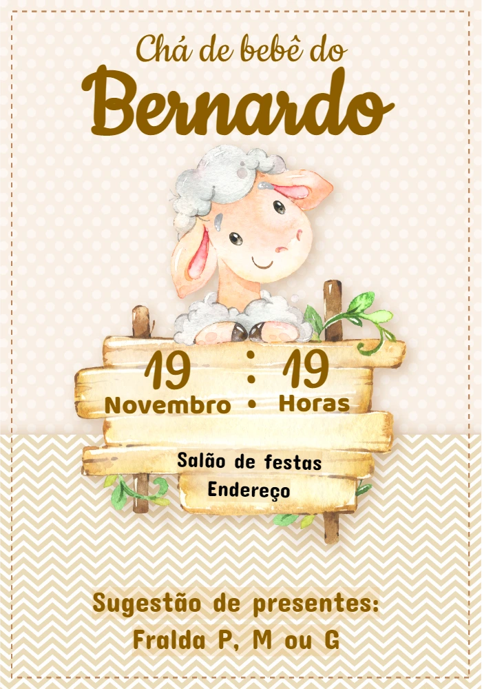 Convite Chá de Bebê Ovelhinha para Editar Online
