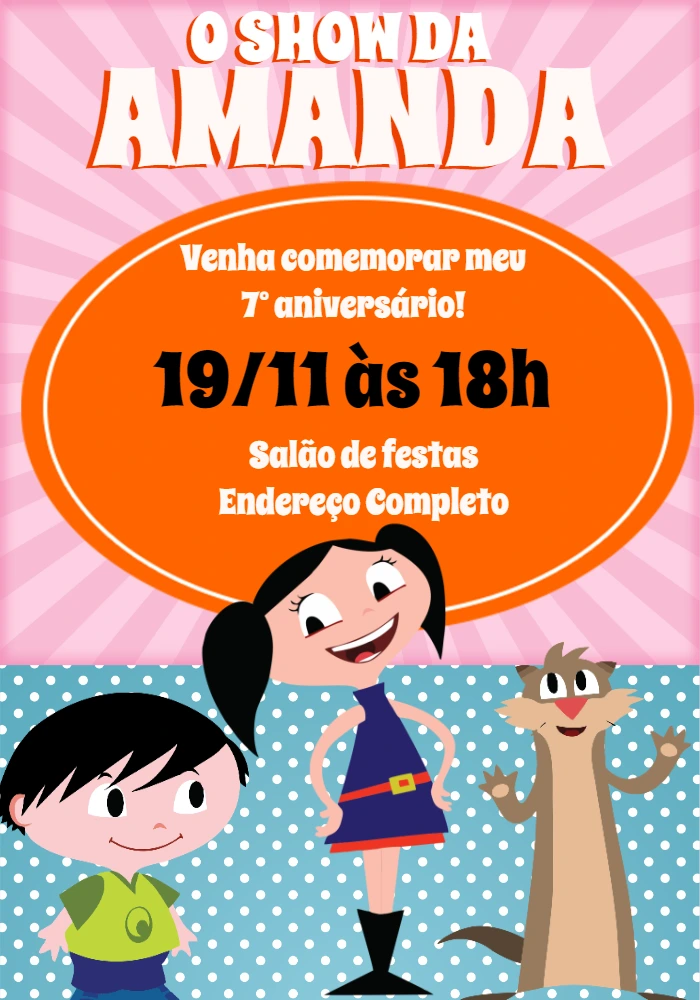 Convite Aniversário Show da Luna para Editar Online com Personagens