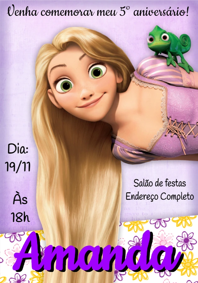Convite Aniversário Rapunzel Enrolados para Editar Online