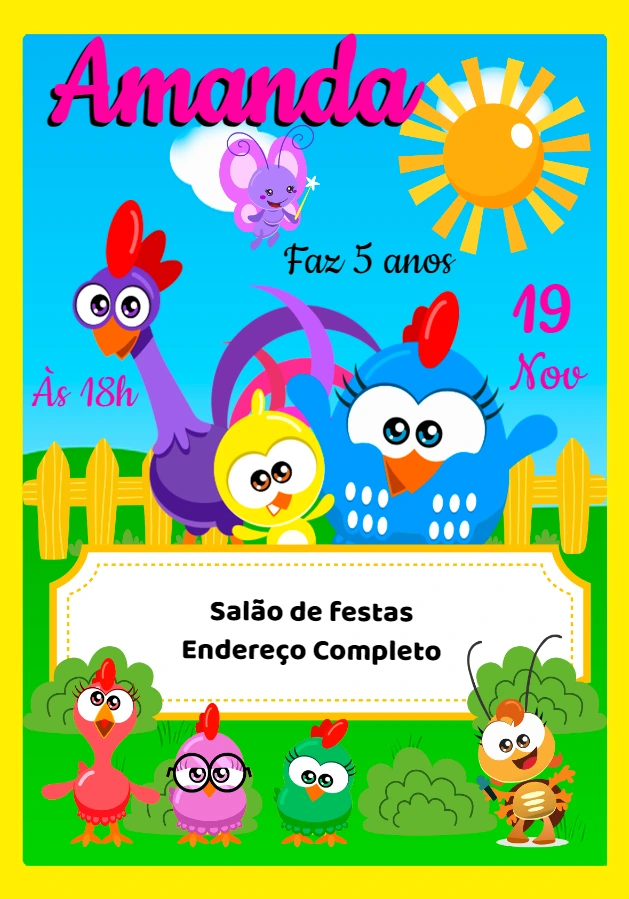 Convite de Aniversário Galinha Pintadinha Mini para Editar