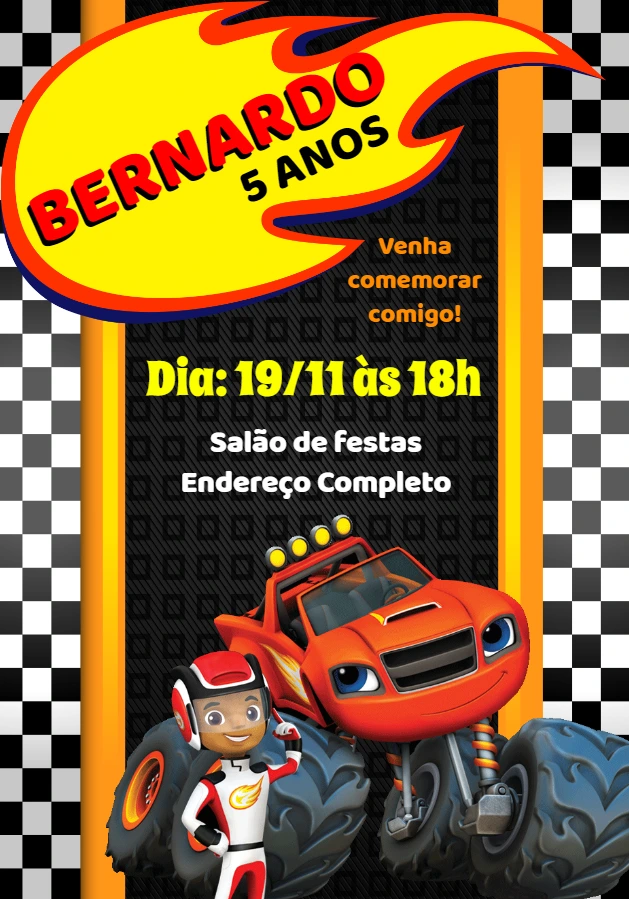 Convite de Aniversário Blaze and the Monster Machines para Editar