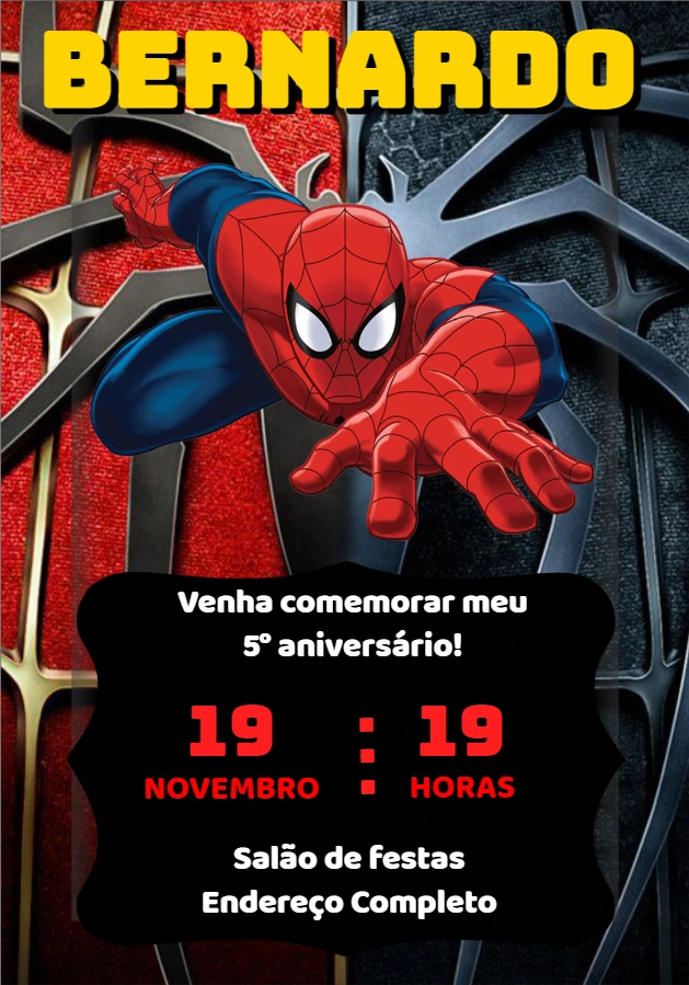 Convite de Aniversário Homem Aranha para Editar Online