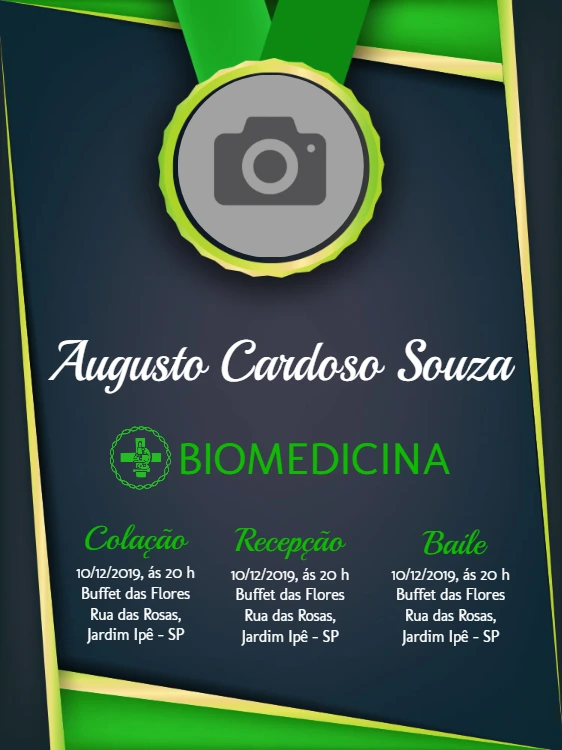 Convite de Formatura Biomedicina com Foto para Editar Online