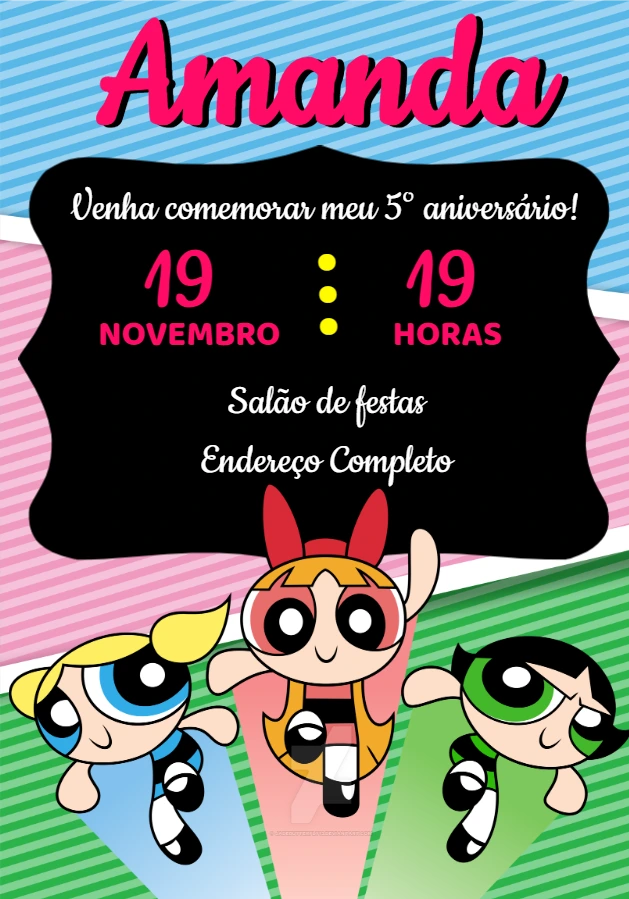 Convite Aniversário Meninas Super Poderosas para Editar Online