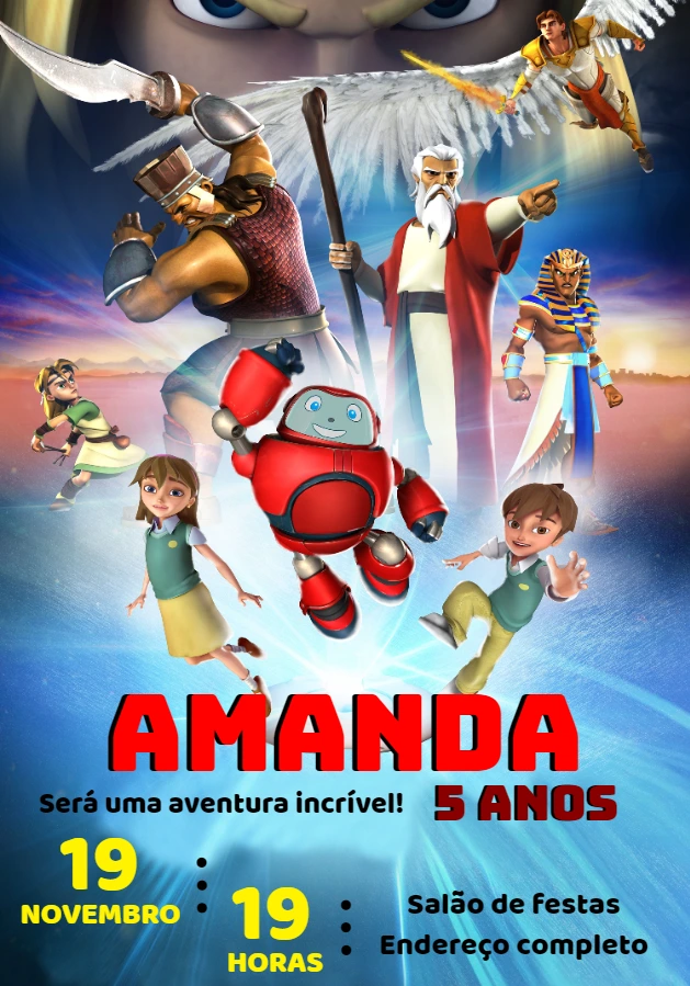 Convite de Aniversário Superbook com Personagens para Editar