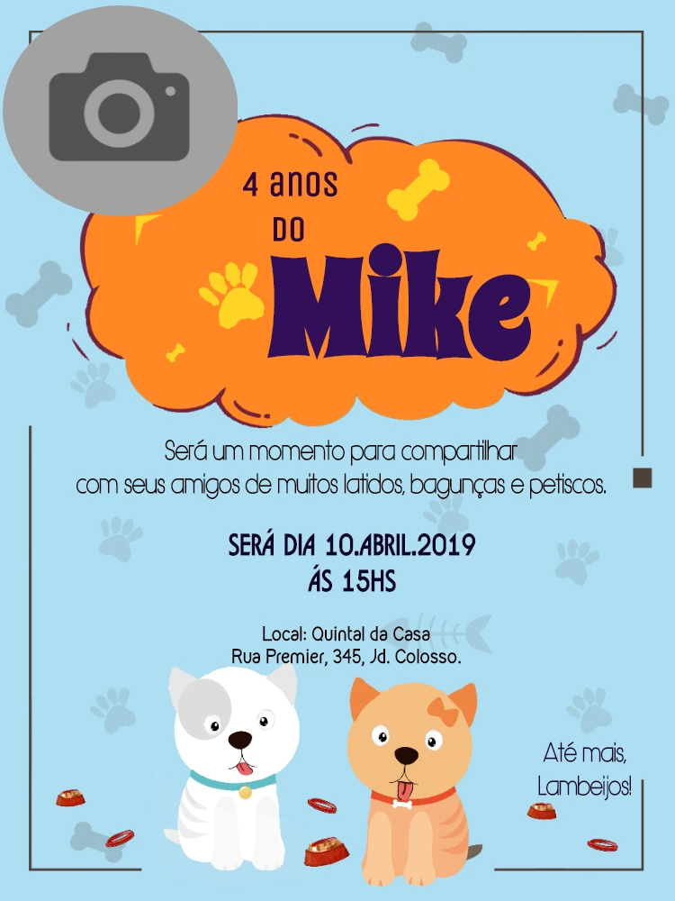 Convite de Aniversário de Cachorro com Foto para Editar Online