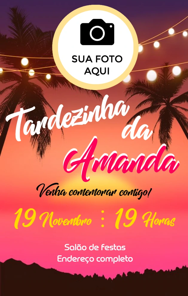 Convite de Aniversário Tardezinha com Foto para Editar Online