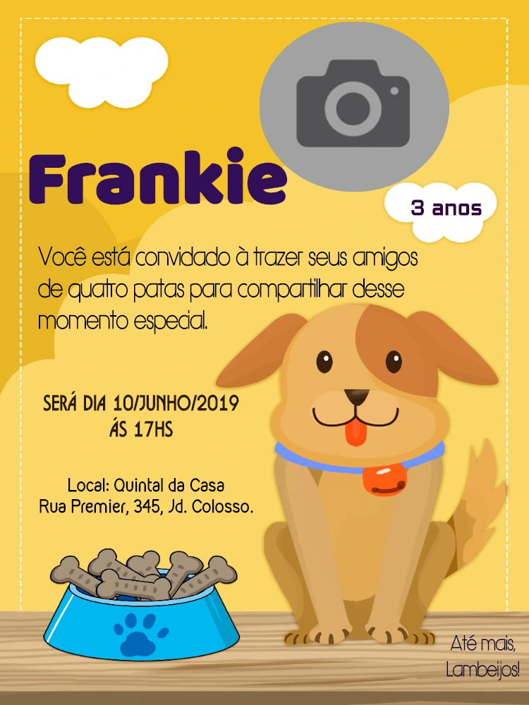 Convite de Aniversário de Cachorro com Foto para Editar Online