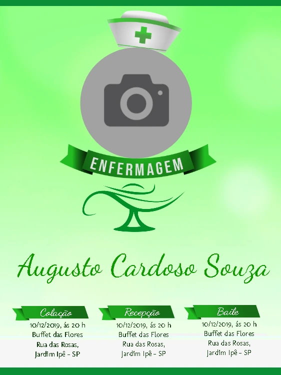 Convite de Formatura Enfermagem com Foto para Editar Online