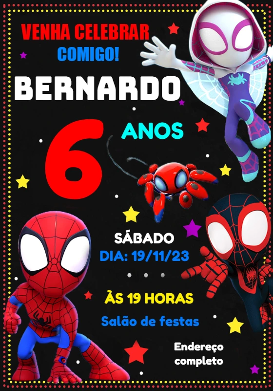 Convite Aniversário Spidey e Seus Amigos para Editar Online
