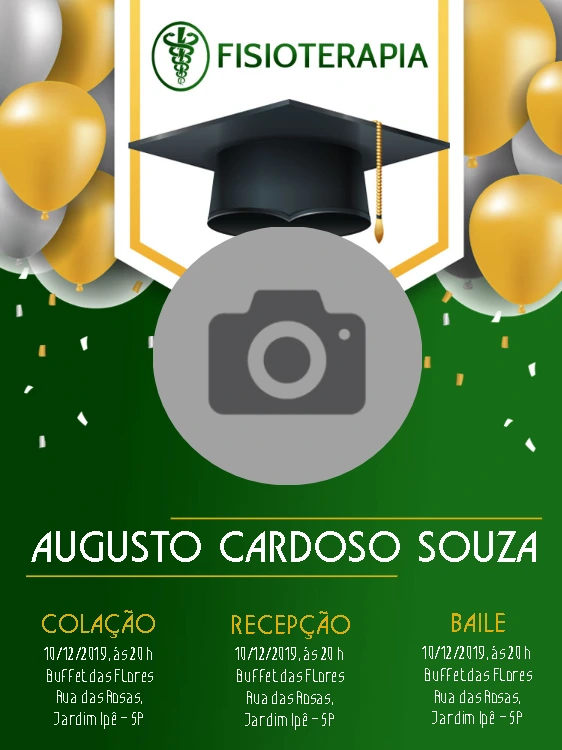 Convite de Formatura Fisioterapia com Foto para Editar Online