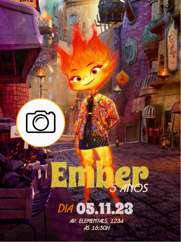 Convite Aniversário Elementos com Foto para Editar Online