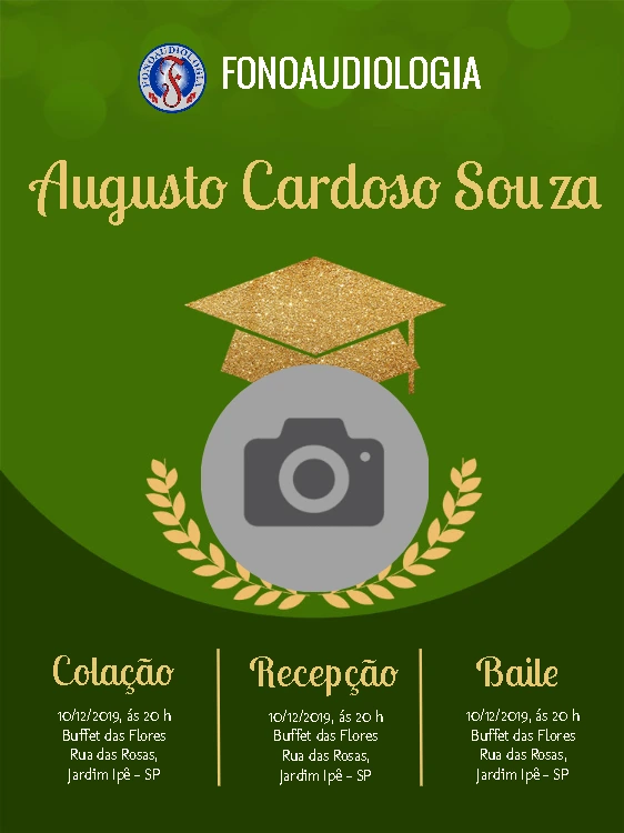 Convite de Formatura Fonoaudiologia com Foto para Editar Online