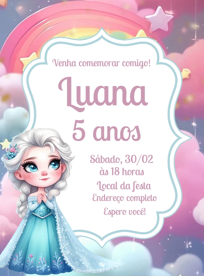 Convite Aniversário Frozen com Elsa para Editar Online