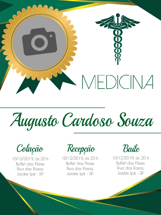 Convite de Formatura Medicina com Foto para Editar Online