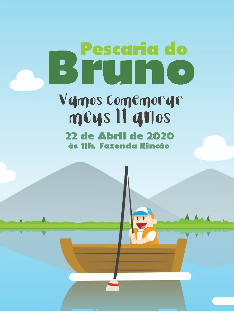 Convite Aniversário Pescaria Infantil para Editar Online