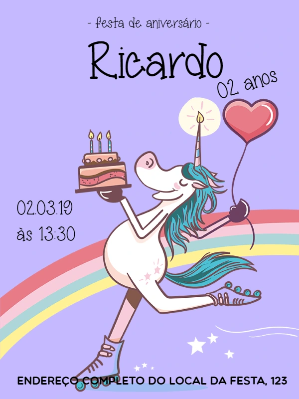 Convite de Aniversário Unicórnio para Editar Online