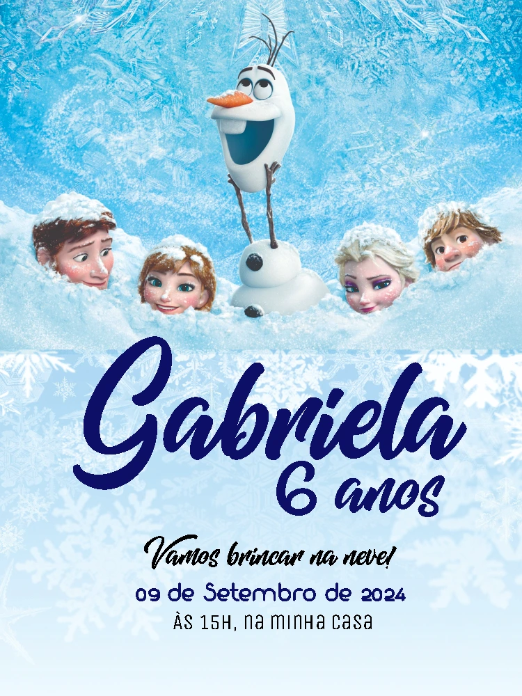 Convite Aniversário Frozen com Personagens para Editar Online