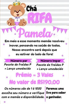 Convite Chá Rifa Ursinha Princesa para Editar Online
