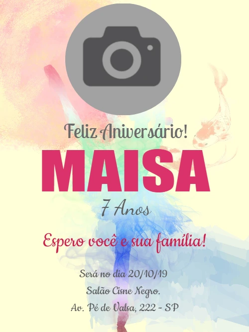 Convite Aniversário Bailarina com Foto para Editar Online