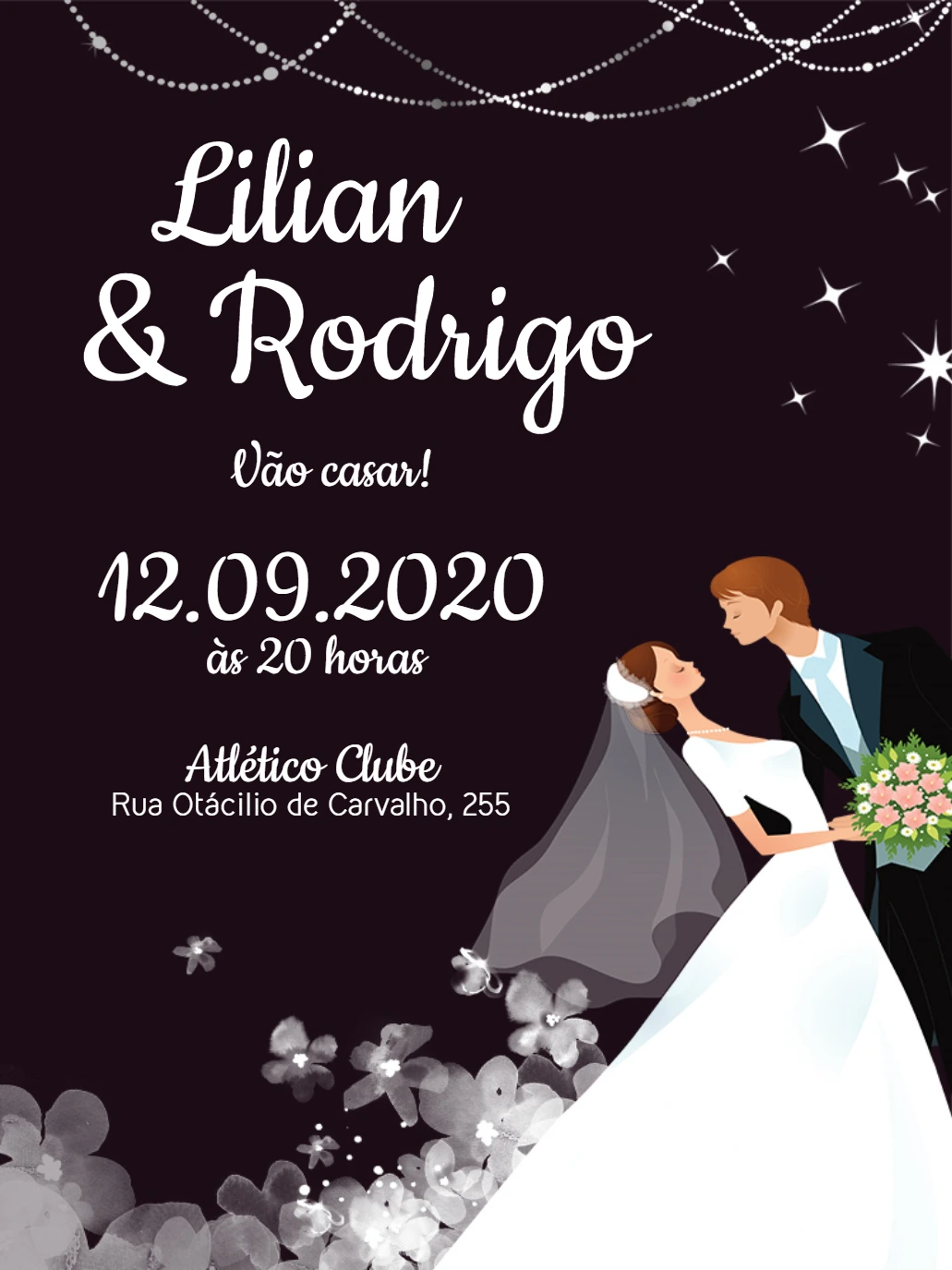 Convite de Casamento Elegante com Noivos para Editar Online