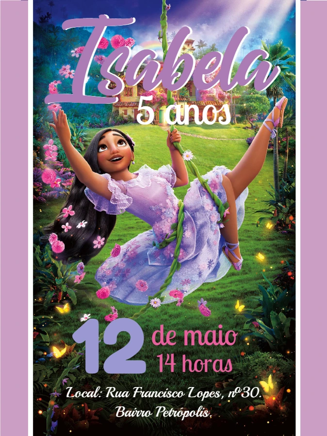 Convite Aniversário Encanto Isabela para Editar Online