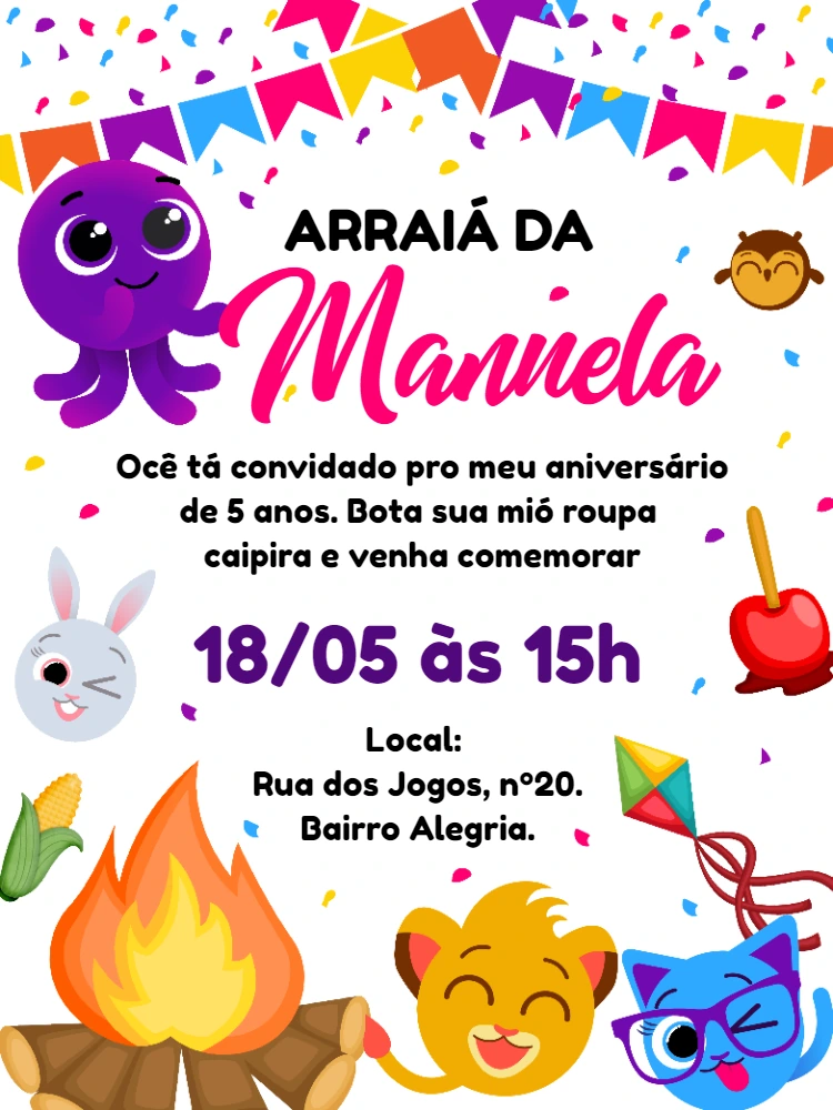 Convite Aniversário Festa Junina Bolofofos para Editar