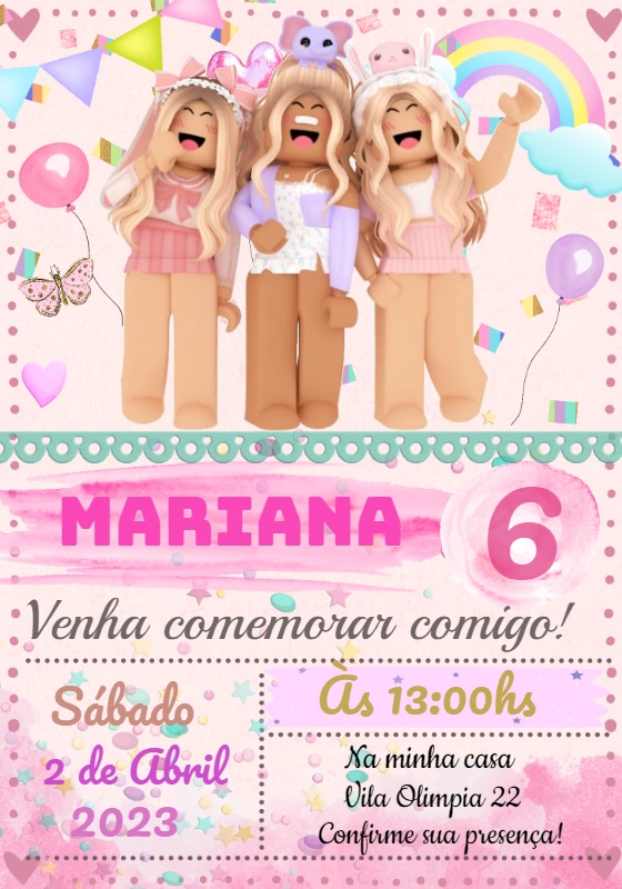 Convite de Aniversário Roblox Menina para Editar Online