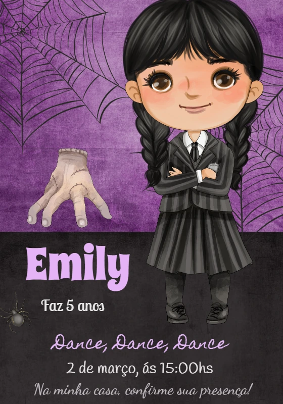 Convite Aniversário Wandinha Addams para Editar Online