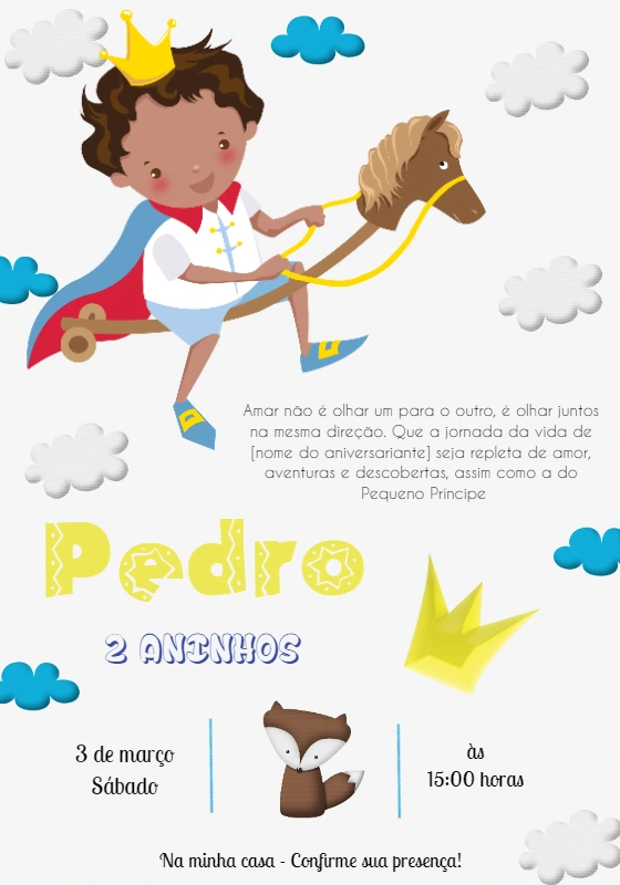 Convite Aniversário O Pequeno Príncipe Editável Online